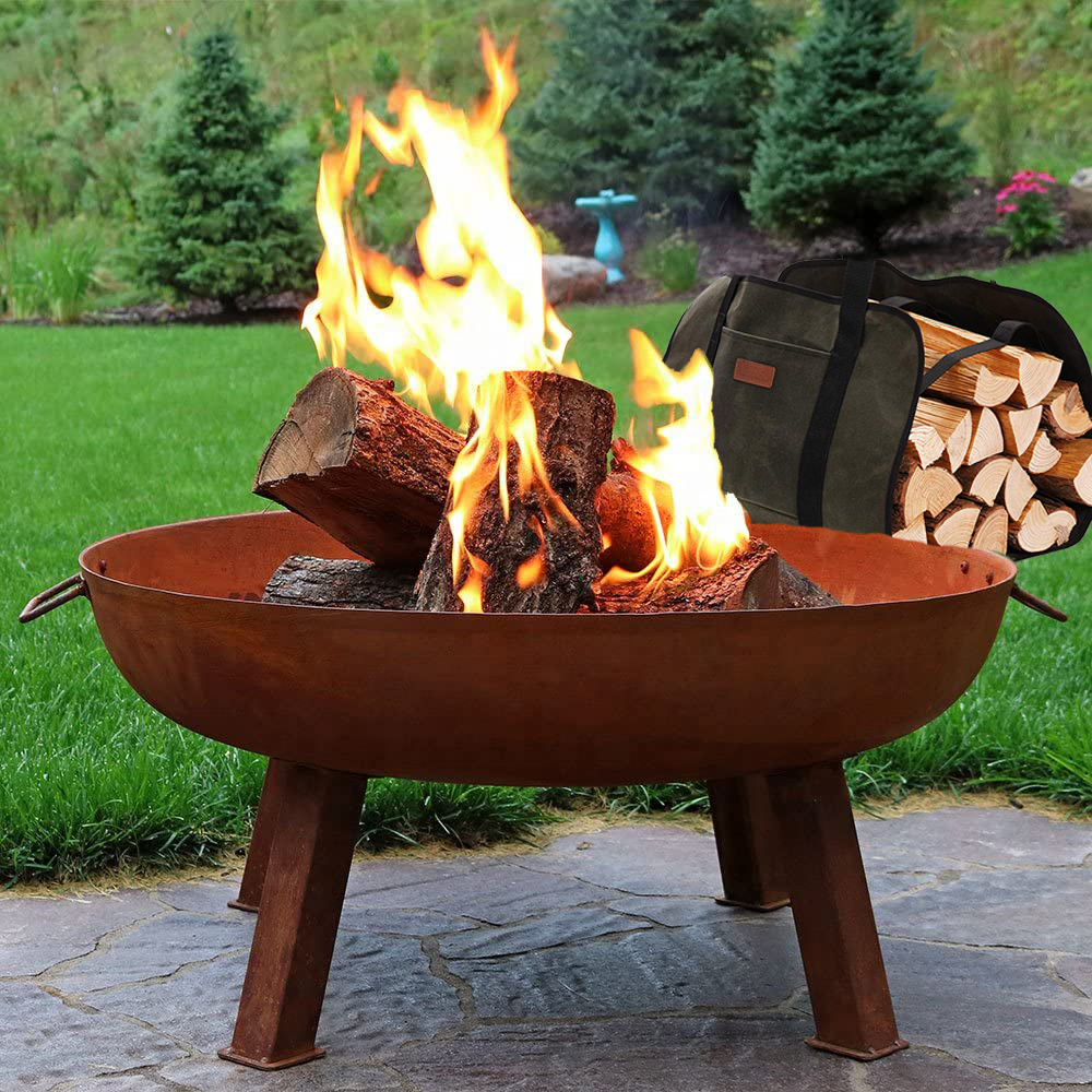 Weathering Carton steel squared fire pits Outdoor Backyard Patio wooden burning Fire Bowl with Cooking Grill Grate for sale