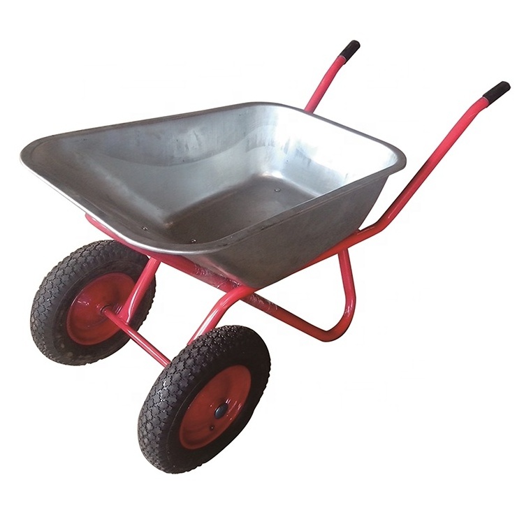 Hot Sale Top Quality Double Wheels Garden Construction Industrial Steel Tray Wheelbarrow