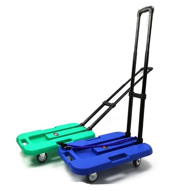 Utility Furniture Moving Dolly 2 Elastic Ropes 4 TPR Wheels Adjustable Handle Lightweight Folding Hand Truck