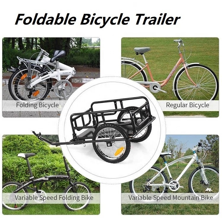 Foldable Steel Frame Bicycle Trailer Travel Camping Fishing Cargo Utility Bike Trailer