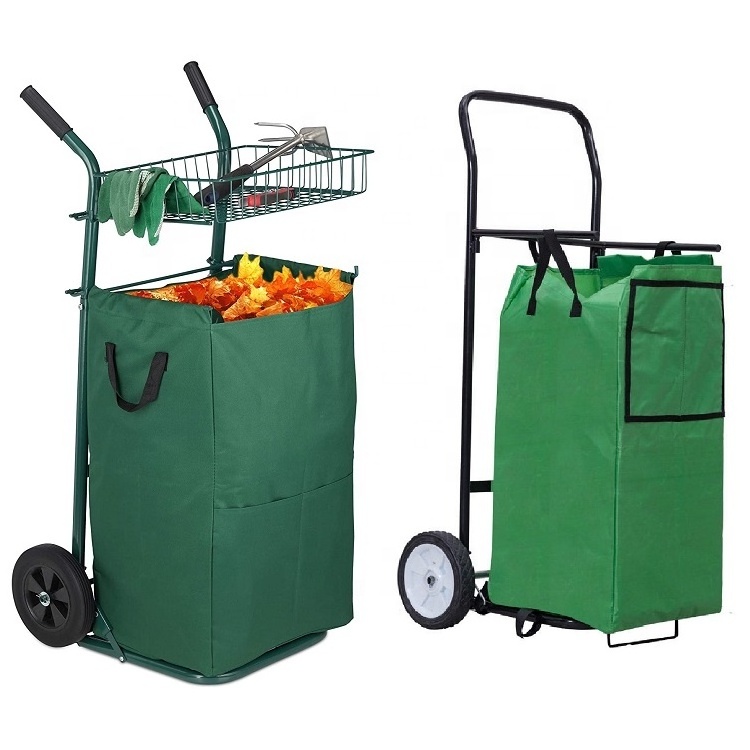 Foldable Garden Tool Cart Canvas Leaf Hand Trolley Basket Cart Waste Collection Wagon