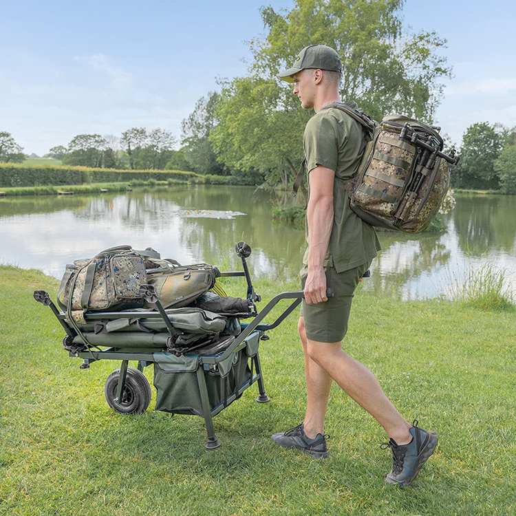 Outdoor beach Carp Transporting Fish Gear Wheels Heavy Duty Collapsible wheeled Fishing Barrow Trolley