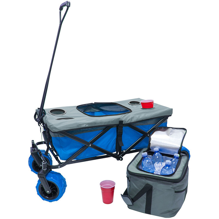 Outdoor Garden Beach Folding Ice Cooler Wagon Collapsible All Terrain Fat Tire Ice Wagon