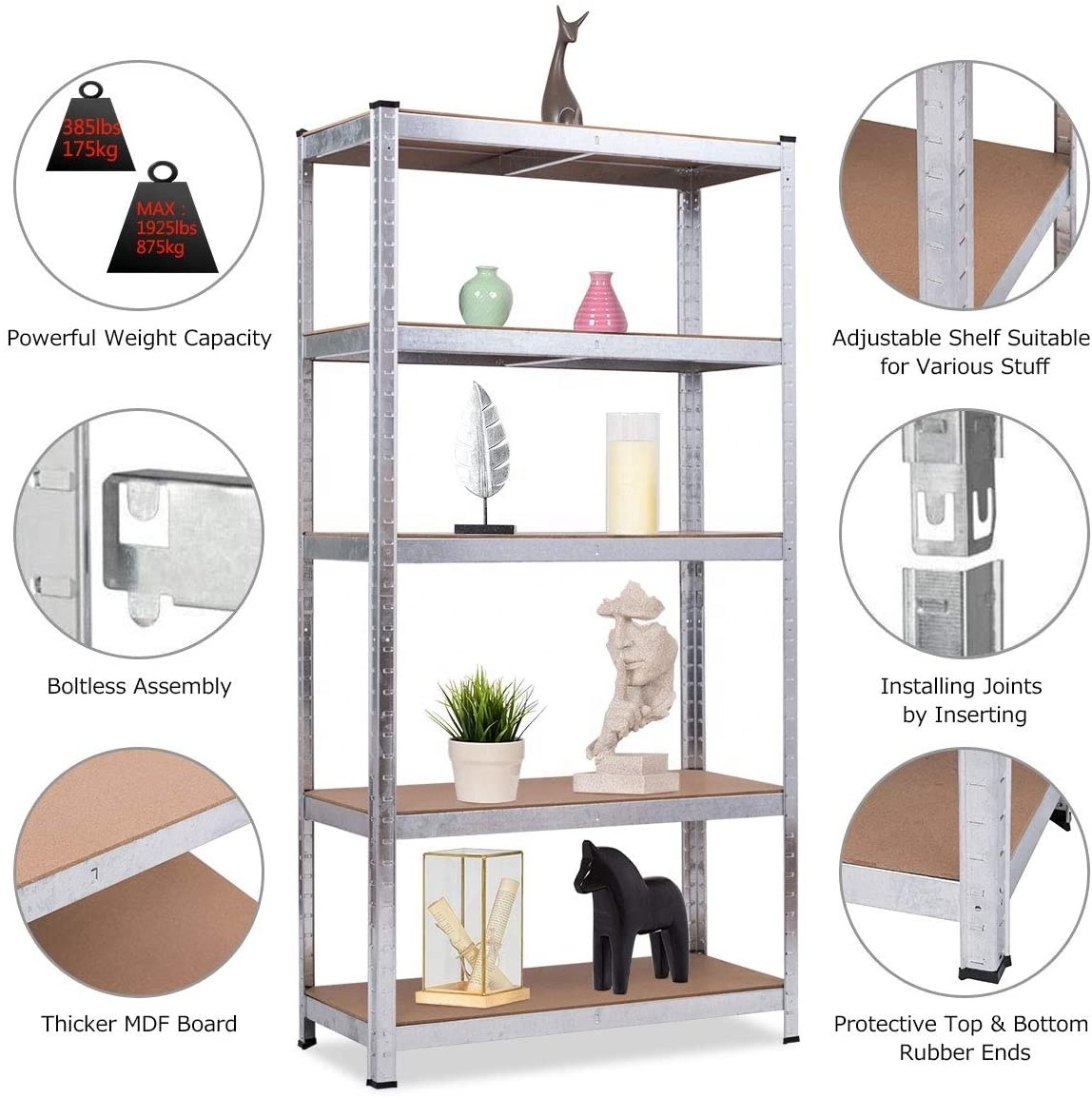 5 Tiers Light Duty Adjustable Garage Kitchen Workshop Boltless Stacking Rack Shelving