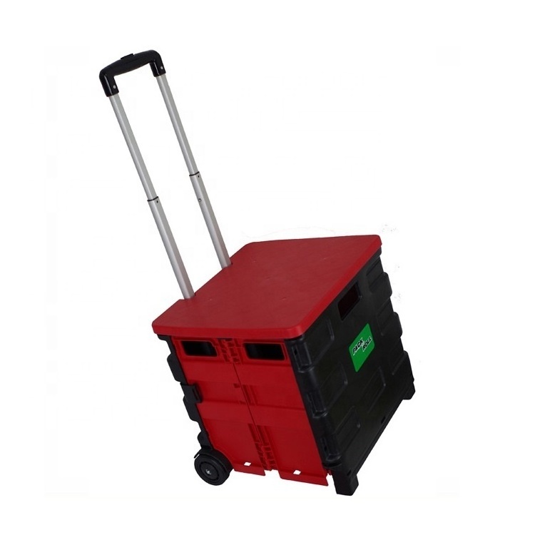 Foldable Shopping Cart Portable Rolling Crate Handcart with Durable Heavy Duty Plastic Telescoping Handle Collapsible