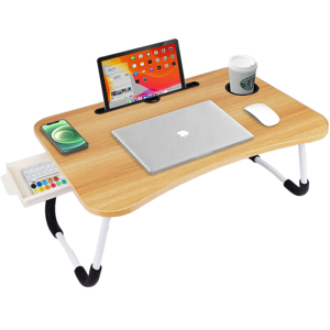 Portable Foldable Tray Bed Stand Laptop Table Lap Desk with Tablet Stand and Cup Holder