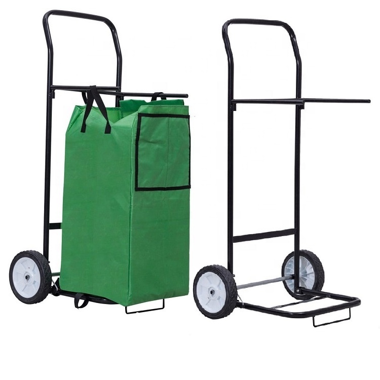 Foldable Garden Tool Cart Canvas Leaf Hand Trolley Basket Cart Waste Collection Wagon