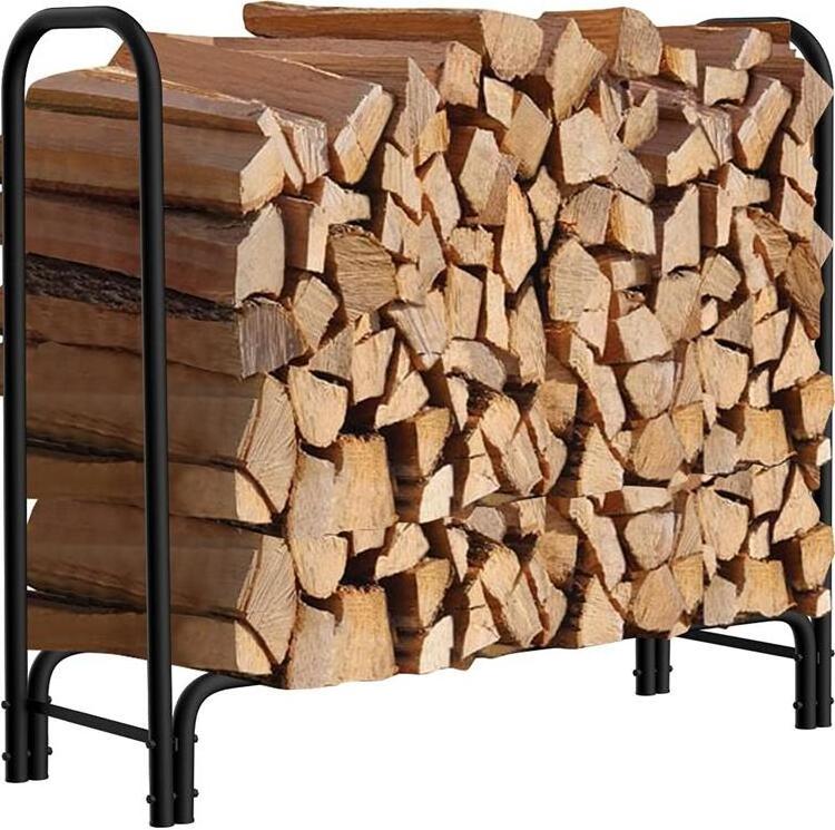 4ft/6ft/ 8ft Outdoor Firewood log storage holder fire pit wood long stand wood log rack with water repellent cover