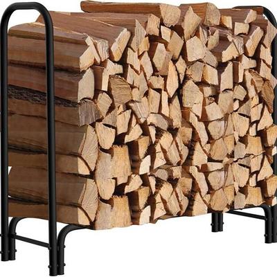 4ft/6ft/ 8ft Outdoor Firewood log storage holder fire pit wood long stand wood log rack with water repellent cover