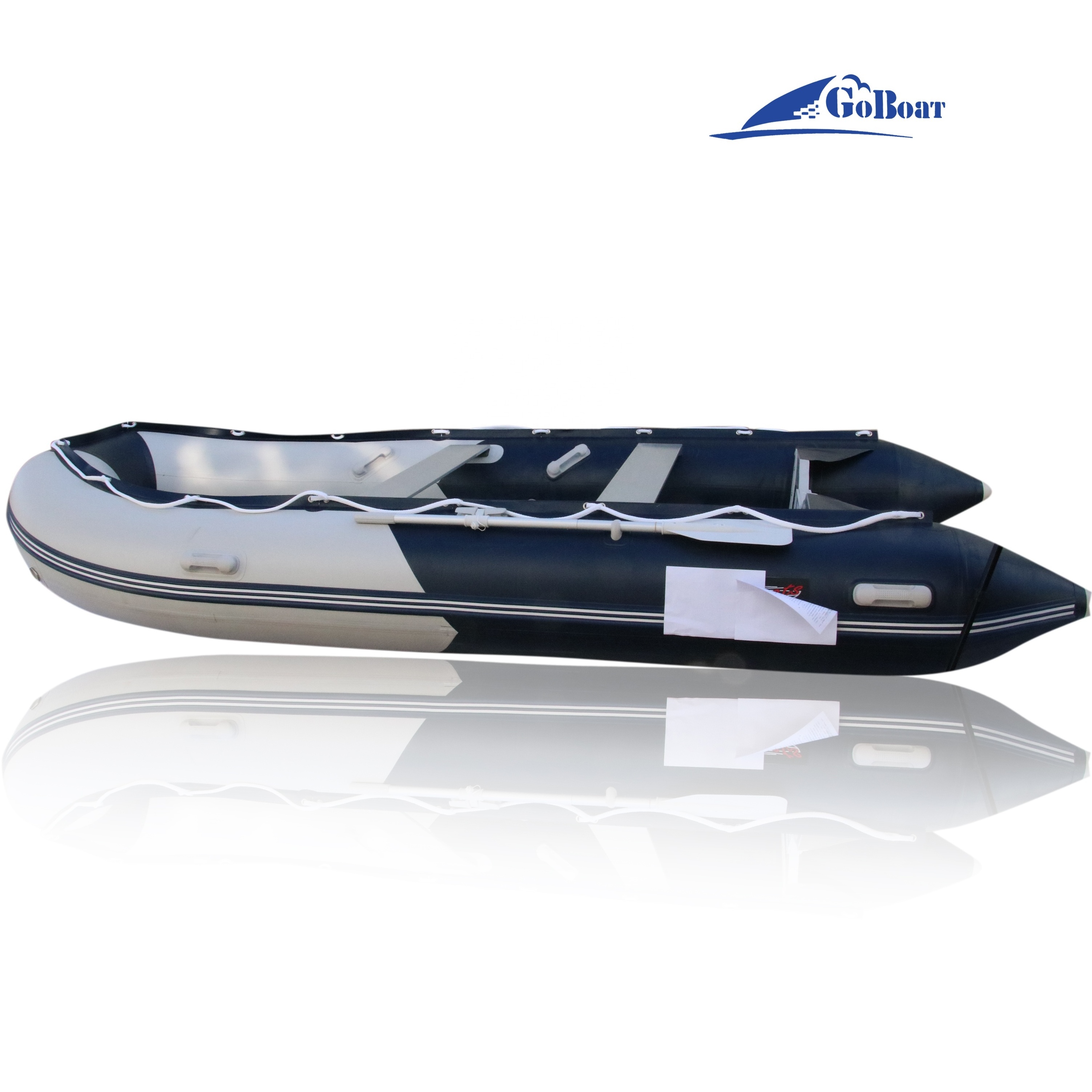 Goethe 14ft GTS430 China Hot Sale Rigid Hull Hypalon Inflatable Fiberglass  Boat With Outboard Motor Kayak