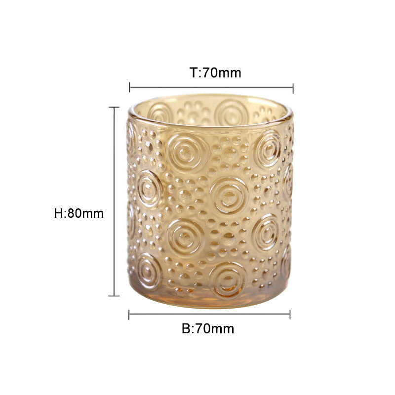 Wholesale Round Shape Colorful Candle Glass Holder Embossed Pitting Candle Tealight Cup In Glass Jar for Table Wedding Decor