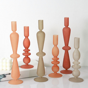 Modern Frosted Home Decoration Candlelight Taper Candle Holders Dinner Color Blown Glass Candleholder