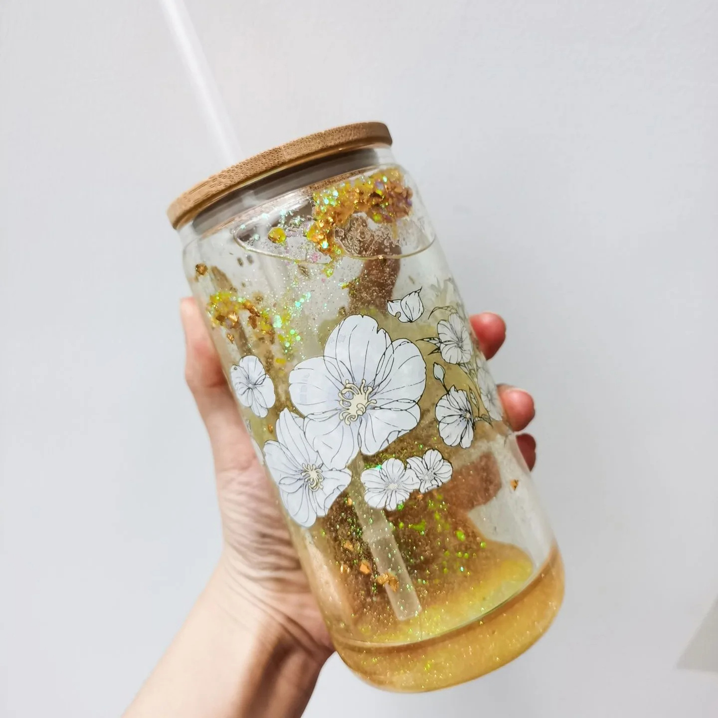 Wholesale Sublimation Mason Jar Mug DIY 16oz Pre-Drilled Snow Globe Christmas Glass Can Tumblers with Bamboo Lid and Straw