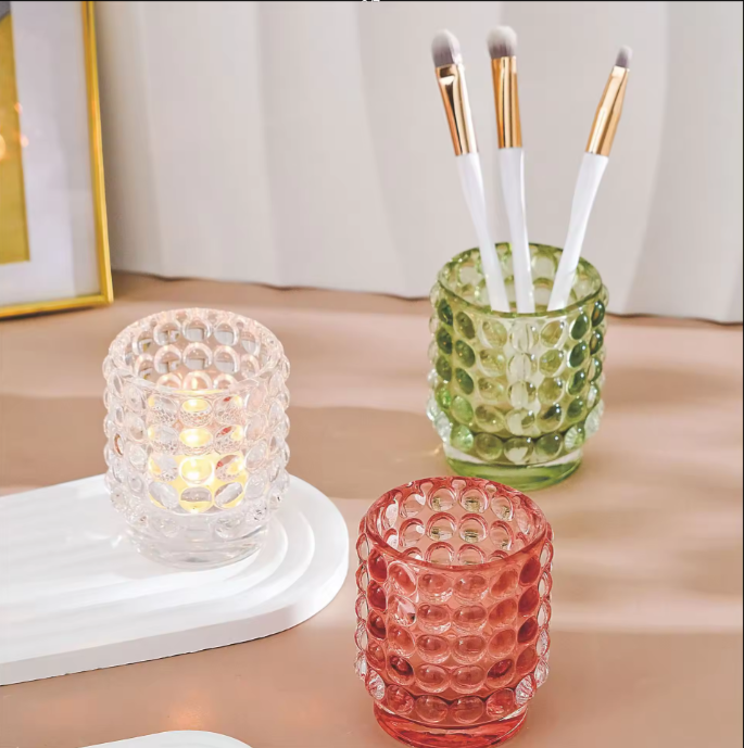 EIPP Clear Crystal Transverse Grain Sturdy Round Glass Taper Votive Candle Holders for Home Decor