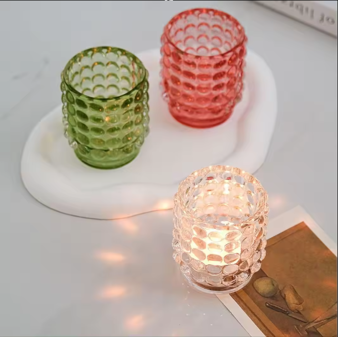 EIPP Clear Crystal Transverse Grain Sturdy Round Glass Taper Votive Candle Holders for Home Decor