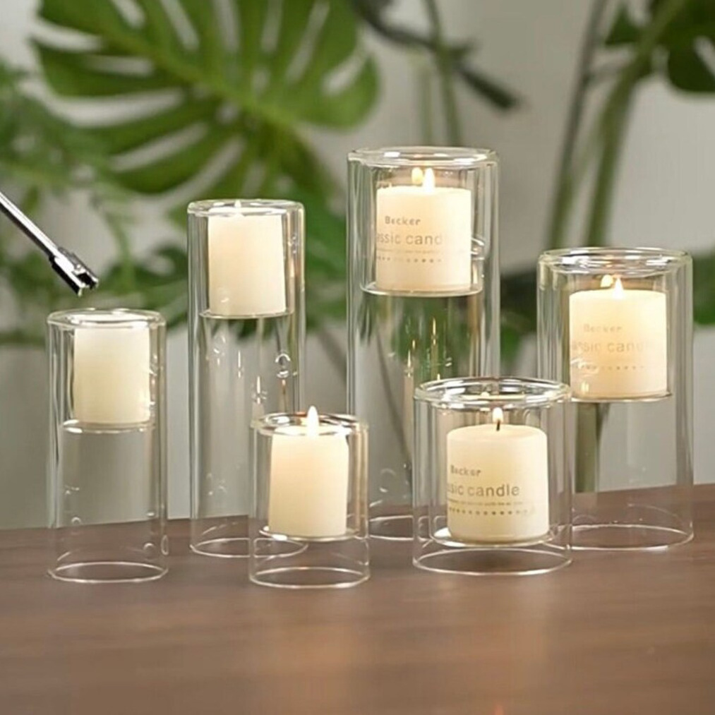 Long Tall Double Wall Clear Glass Tube Scented Candle Jar Candle Holder For Home Wedding Party Decoration