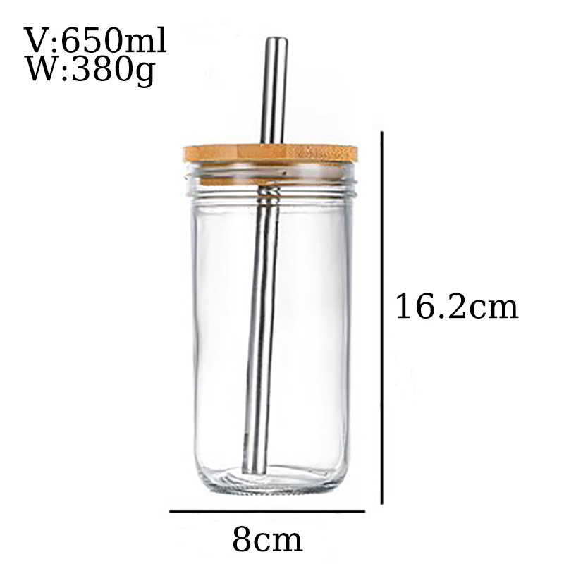 Wide Mouth 16oz 20oz Glass Iced Coffee Cups With Bamboo Lid and Straw Mason Jar Cup Drinking Glass Tumbler for Party