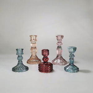 wholesale colorful unique design cute Candlestick Holders vessels luxury glass taper votive candle holder for tealight candles