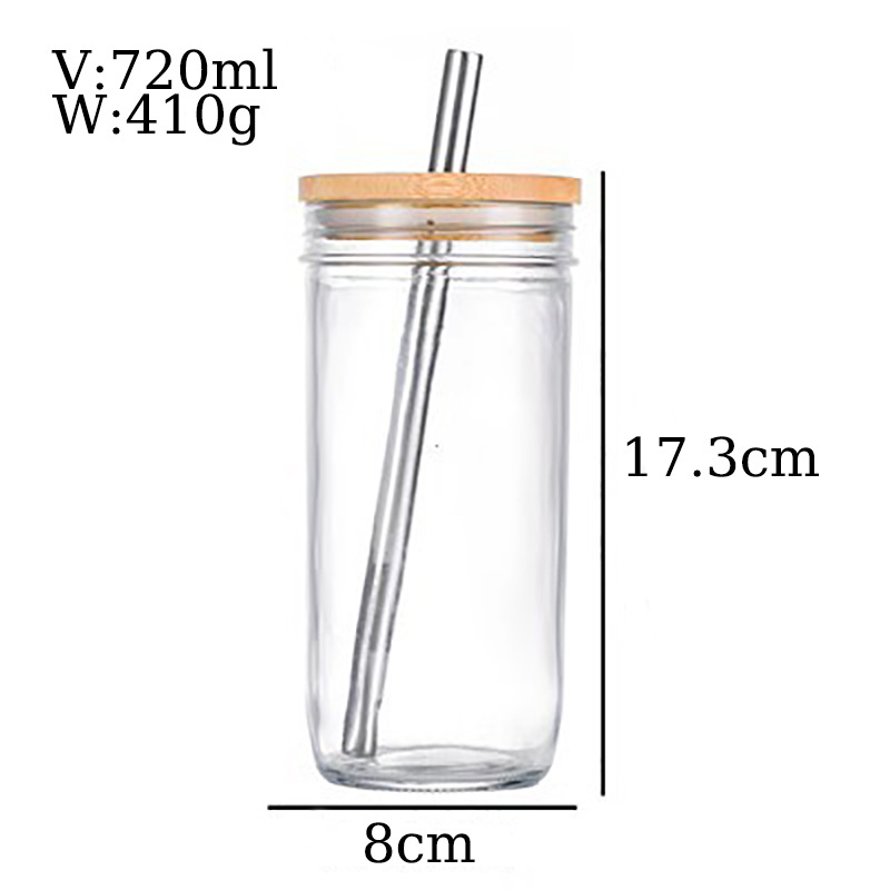 Wide Mouth 16oz 20oz Glass Iced Coffee Cups With Bamboo Lid and Straw Mason Jar Cup Drinking Glass Tumbler for Party