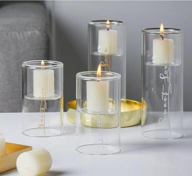 Long Stem Clear Double Wall Glass Tealight Candle Holder For Holiday Decoration