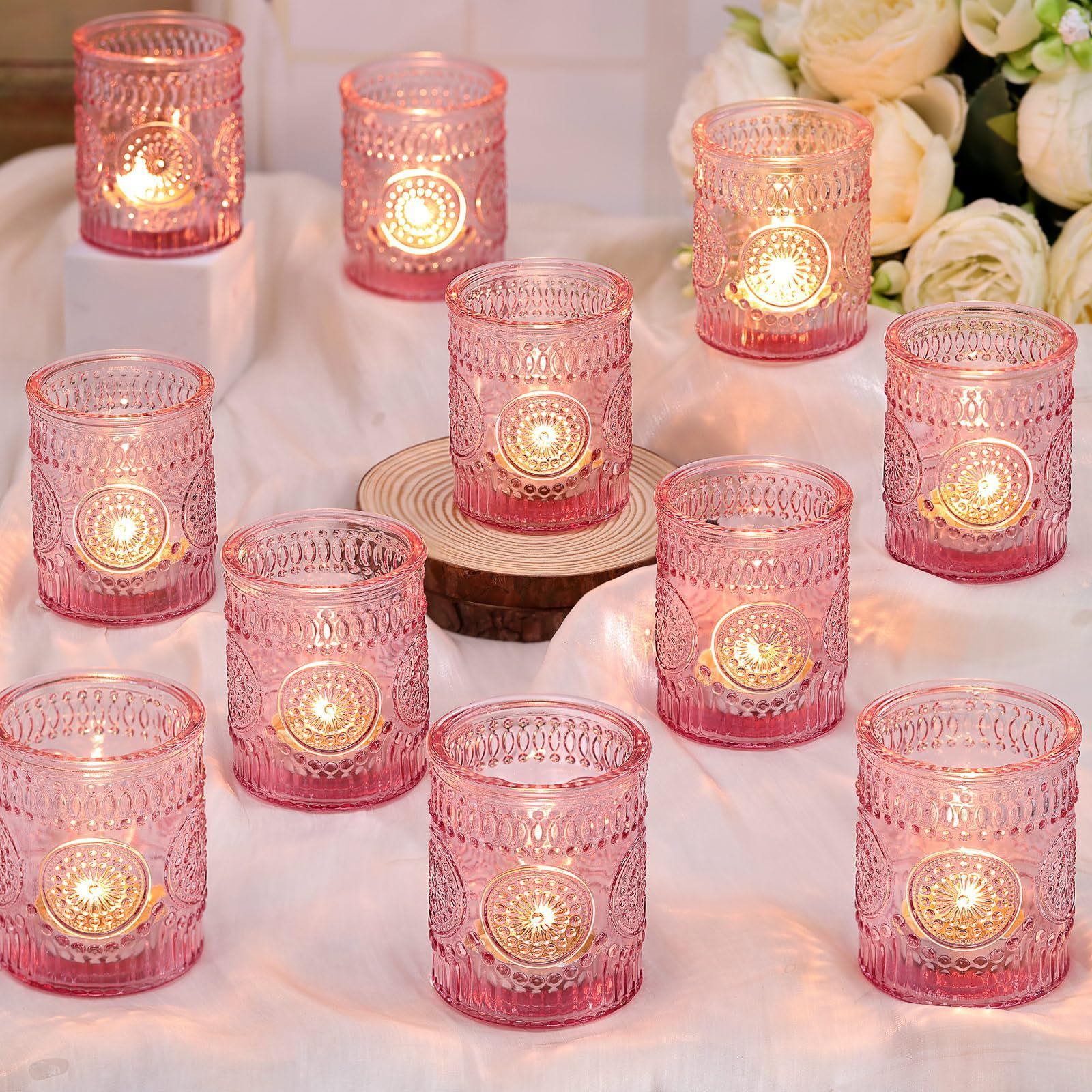 Wholesale Round Shape Colorful Candle Glass Holder Embossed Pitting Candle Tealight Cup In Glass Jar for Table Wedding Decor