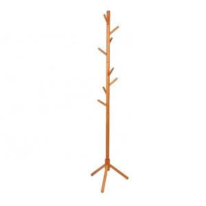 Cheap wooden wholesale floor standing coat hanger 8 hooks wooden hangers for clothes for living room