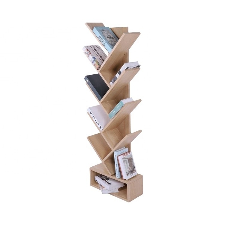 Floorstanding Wooden Book Shelf Tree Shape Decoration Display Shelf For Home Living Room Study Room