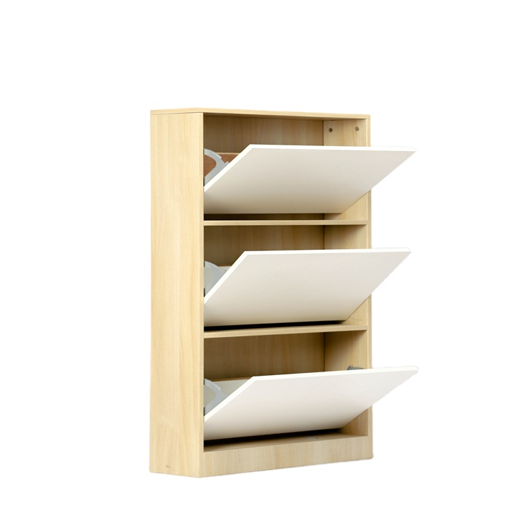 2024 Factory Price White Particle Board Shoe Rack Organizer Three Layers thin shoe Shoe Storage Cabinet