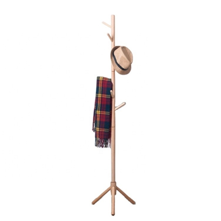 Cheap wooden wholesale floor standing coat hanger 8 hooks wooden hangers for clothes for living room