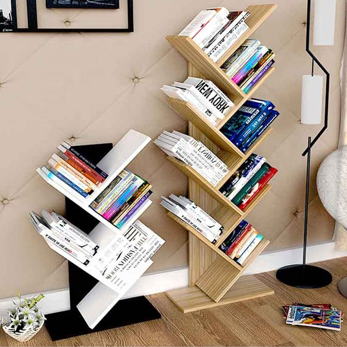 Floorstanding Wooden Book Shelf Tree Shape Decoration Display Shelf For Home Living Room Study Room