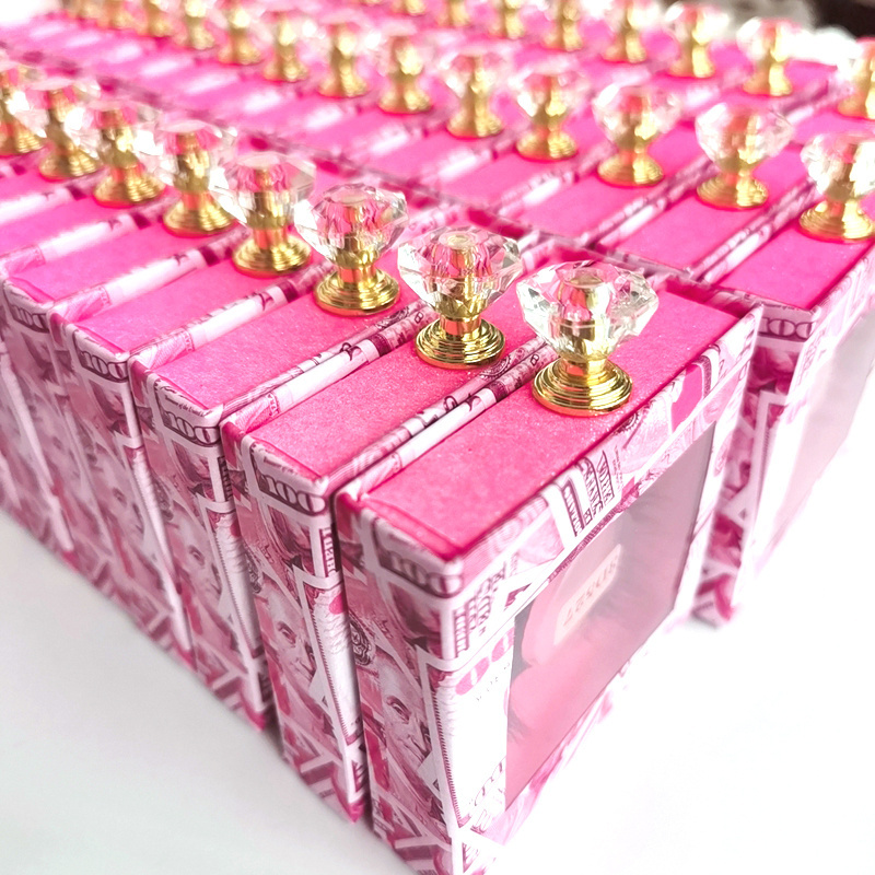 Fluffy 3d mink lashes wholesale luxury unique pink money lashbox packaging customized eyelashes box with chains