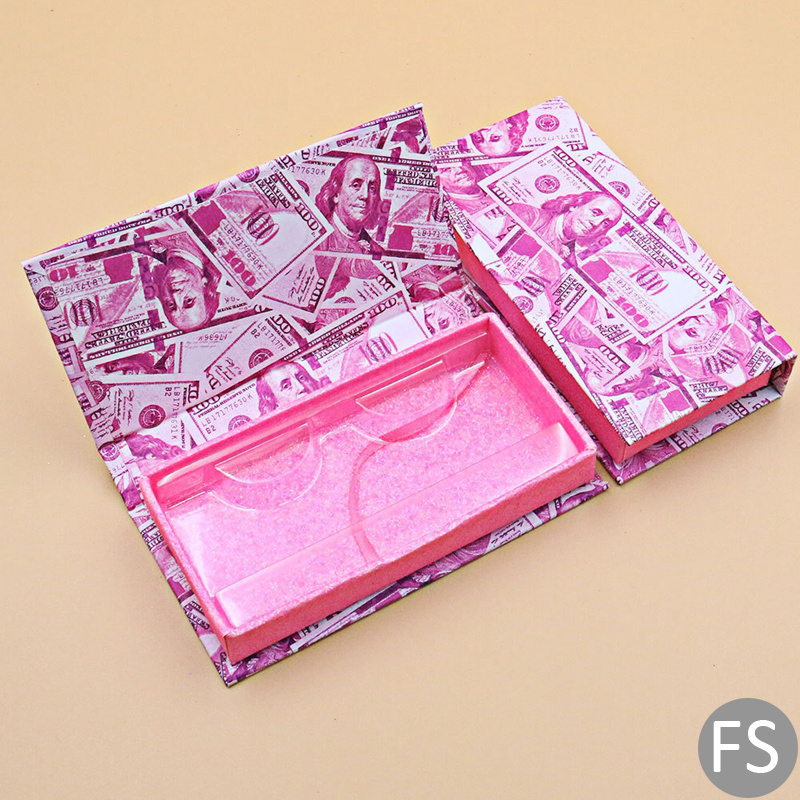 Fluffy 3d mink lashes wholesale luxury unique pink money lashbox packaging customized eyelashes box with chains