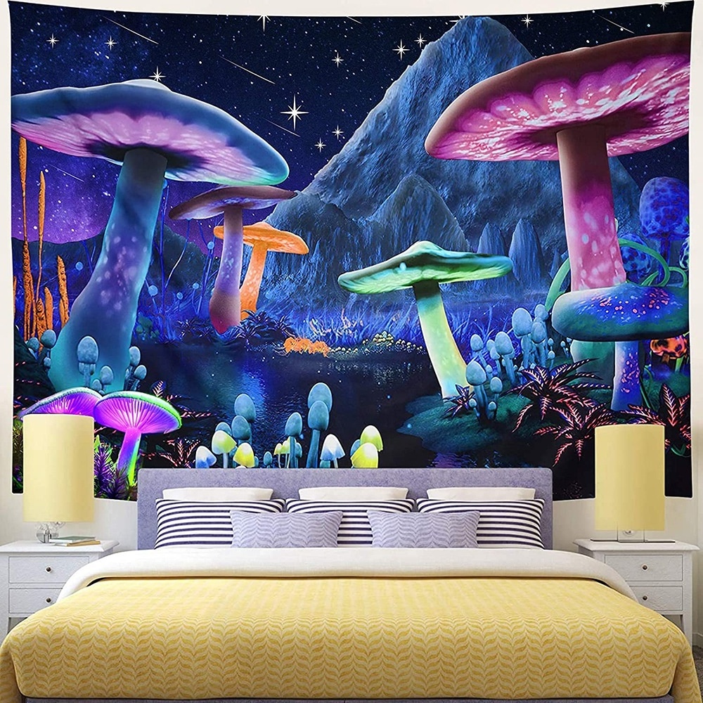 W-119 Manufacturer Colorful Abstract Hippie Trippy Wall Hanging Psychedelic Mushroom Wall Tapestry For Home Decor