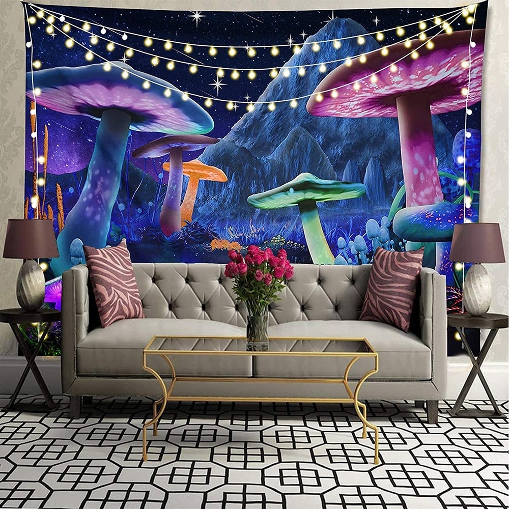 W-119 Manufacturer Colorful Abstract Hippie Trippy Wall Hanging Psychedelic Mushroom Wall Tapestry For Home Decor