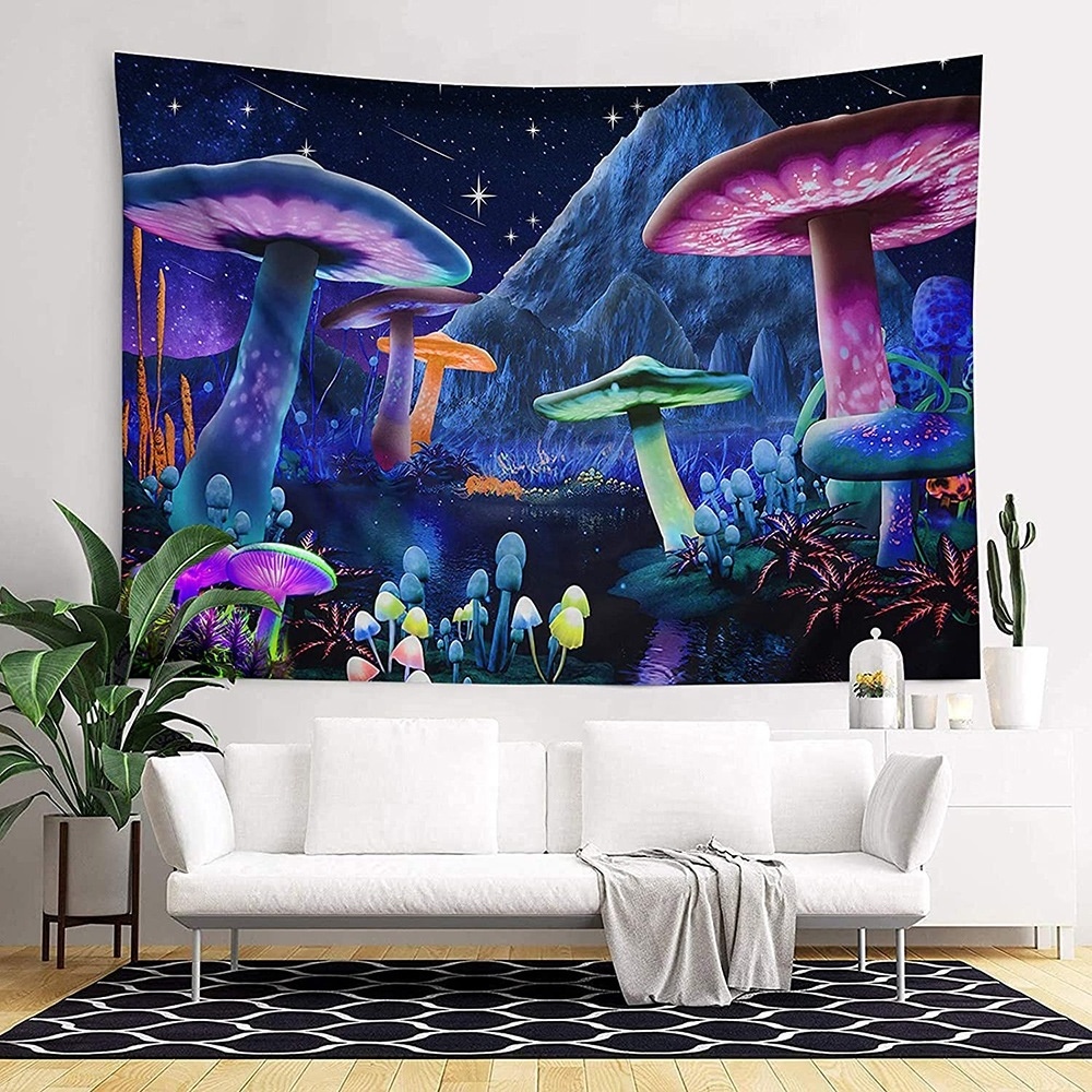 W-119 Manufacturer Colorful Abstract Hippie Trippy Wall Hanging Psychedelic Mushroom Wall Tapestry For Home Decor