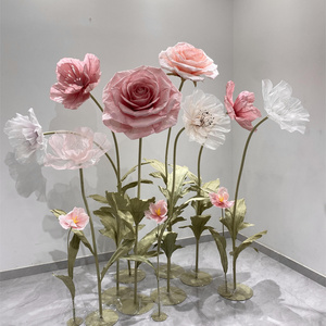 Floral set of paper rose silk poppy artificial giant flowers group for wedding rental party event window display decoration