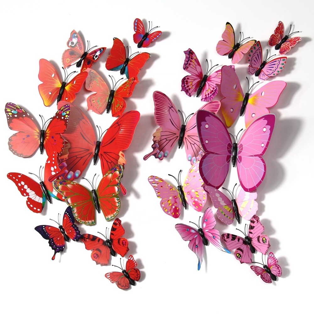 Artificial butterfly wall decoration 3D butterfly 12 pcs per set children's bedroom mall decor wedding decoration