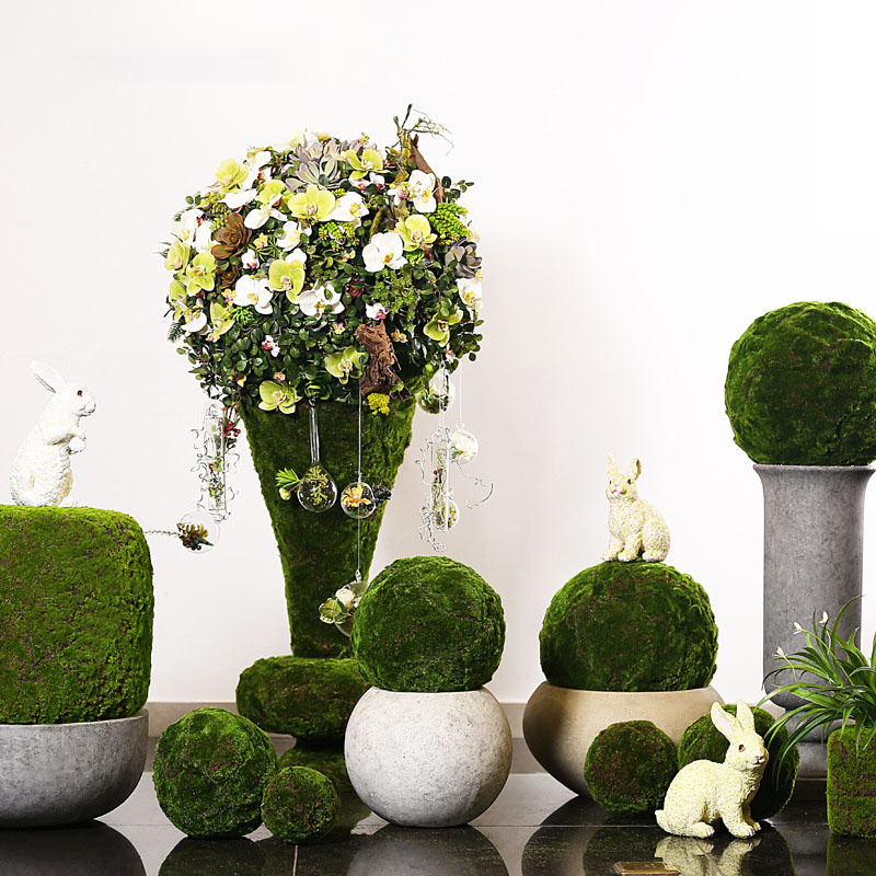 J-177 hot sale artificial green moss ball l dried moss Kissing Ball for wedding garden market decorations indoor decor