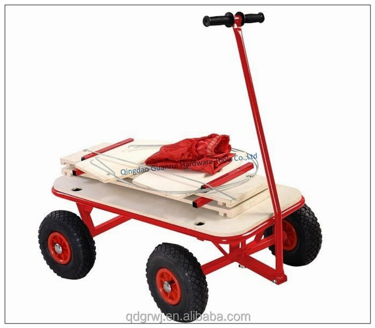 Wheelbarrow four wheels wooden garden tool cart