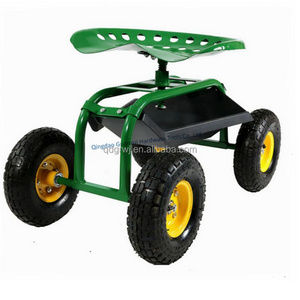 Rolling Garden Cart Work Seat With Heavy Duty Tool Tray