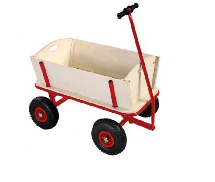 Wheelbarrow four wheels wooden garden tool cart