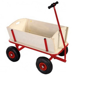 Wheelbarrow four wheels wooden garden tool cart