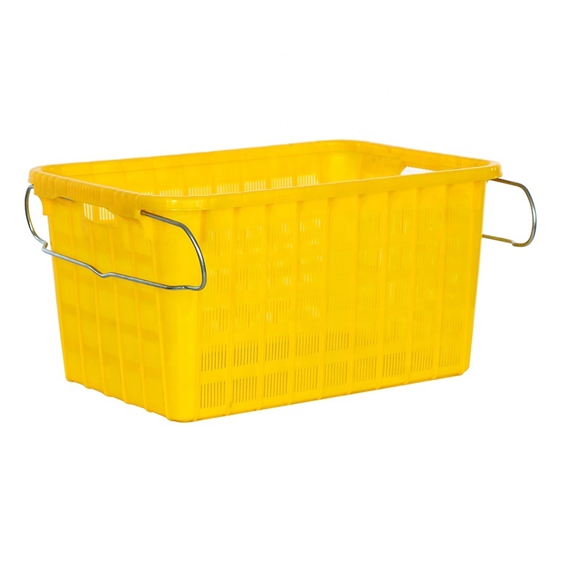 Harvest Plastic Ventilated Box Stack Nest Transport Mesh Crate Basket For Vegetable Fruit Storage Crate with Metal Handle