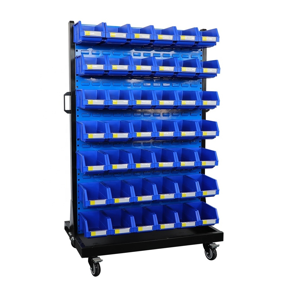 louvered metal panel rack organizer for back hanging storage bin in warehouse workshop and garage