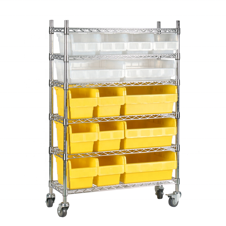 Heavy duty wire shelving display rack with wheels