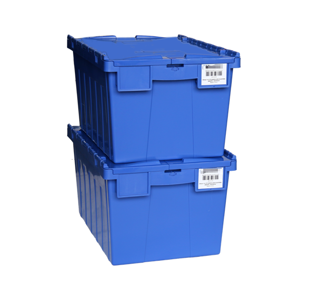 Custom plastic logistic storage tote crate for storage and moving attached lid container box