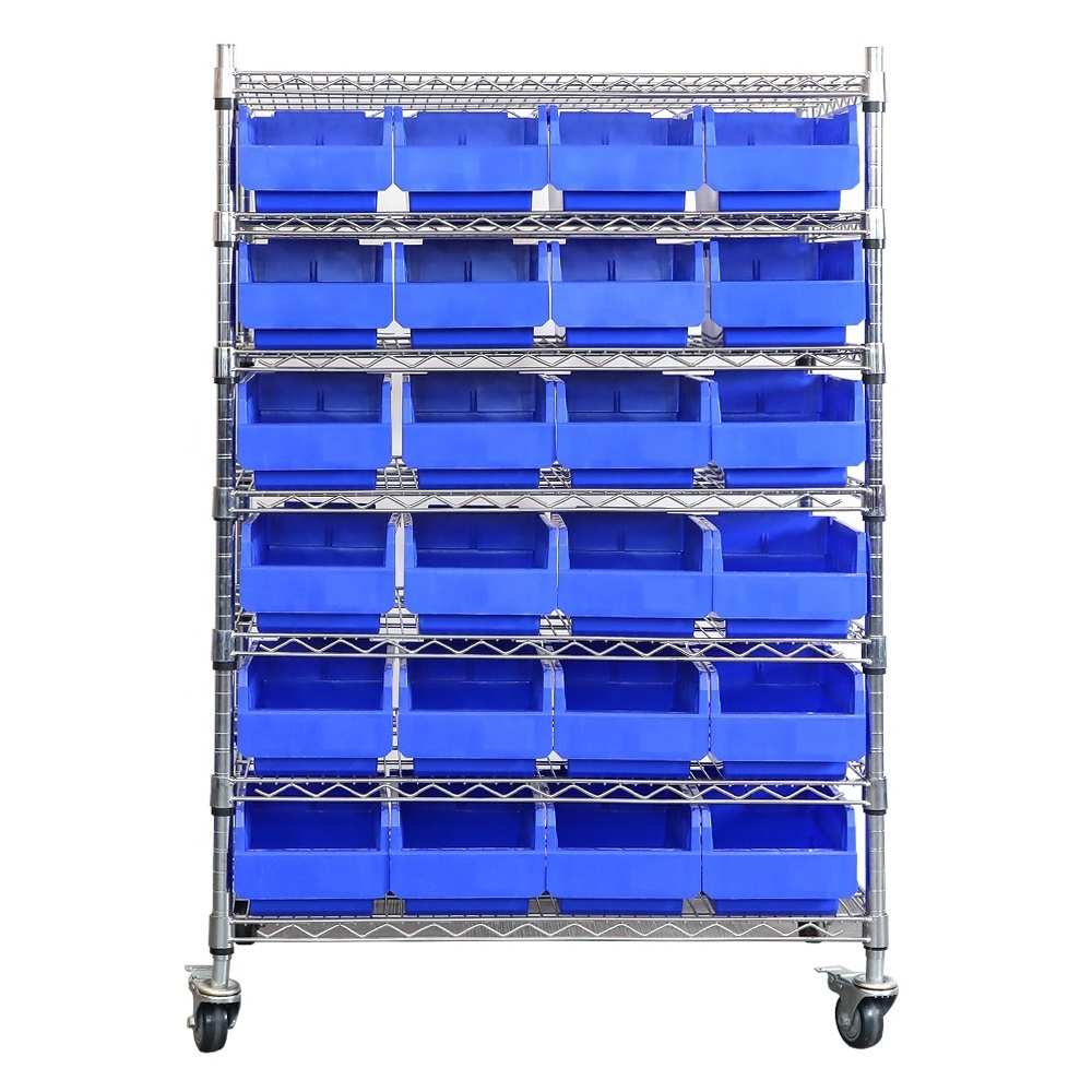 Warehouse storage heavy duty industrial chrome wire shelving with storage bin