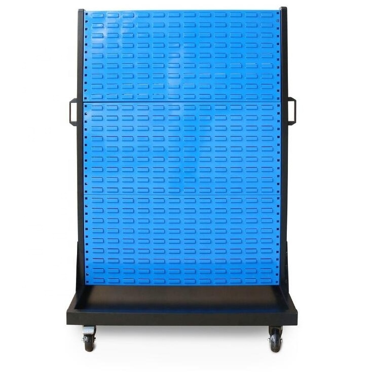 Warehouse storage small parts storage picking wall mounted double sided louvre panel trolley with 112 storage bins