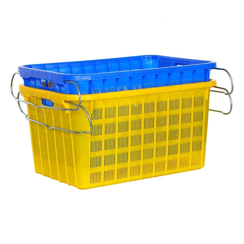 Harvest Plastic Ventilated Box Stack Nest Transport Mesh Crate Basket For Vegetable Fruit Storage Crate with Metal Handle