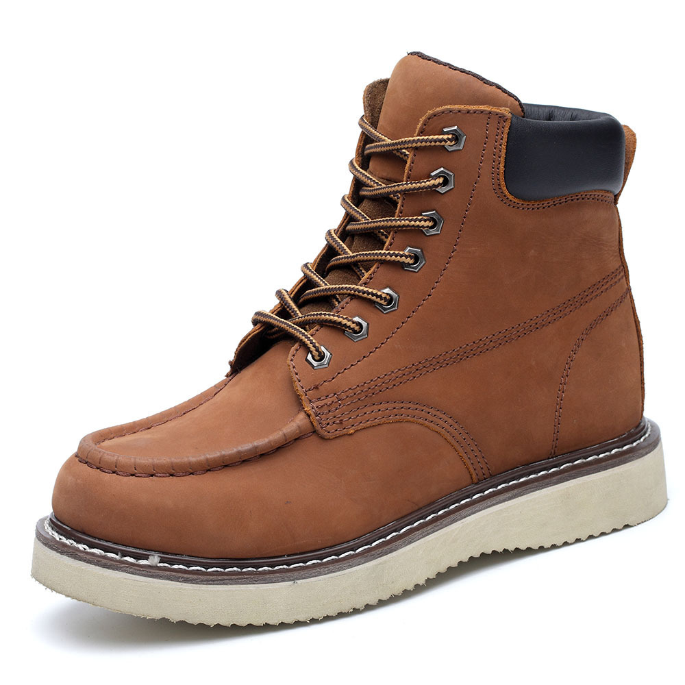 Comfortable Nubuck Leather rubber sole work boots With Steel Toe